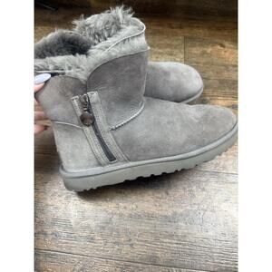 UGG Bailey Zip Mini Boots Flat Ankle Booties Twinface Sheepskin Gray US Size 10